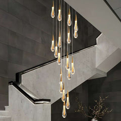 Furnitrio Modern Crystal Chandelier Spiral Design Staircase Hanging Light Fixture in Gold