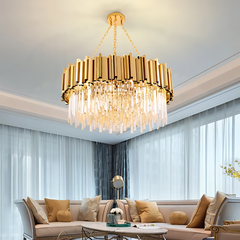 Modern Gold Crystal Chandelier Round LED Hanging Light Fixture