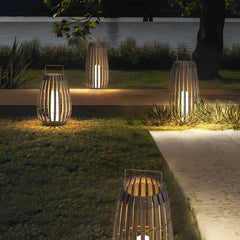 Furnitrio Solar Lights Outdoor LED Bamboo Rattan Garden Lamp