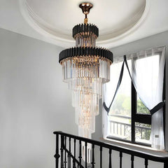 Furnitrio Modern Crystal Chandelier for Staircase Long Black LED Light Fixture