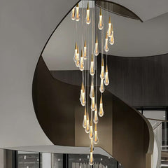 Furnitrio Modern Crystal Chandelier Spiral Design Staircase Hanging Light Fixture in Gold