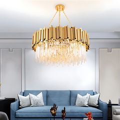 Modern Gold Crystal Chandelier Round LED Hanging Light Fixture