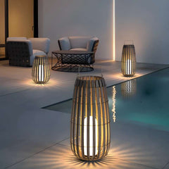 Furnitrio Solar Lights Outdoor LED Bamboo Rattan Garden Lamp