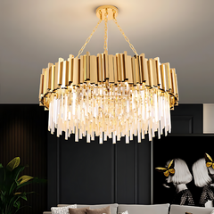 Modern Gold Crystal Chandelier Round LED Hanging Light Fixture