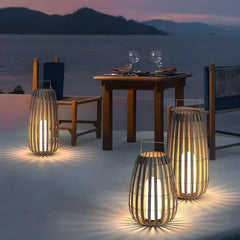 Furnitrio Solar Lights Outdoor LED Bamboo Rattan Garden Lamp