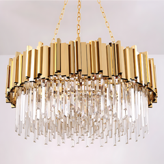 Modern Gold Crystal Chandelier Round LED Hanging Light Fixture