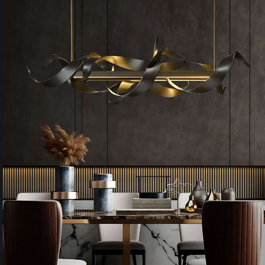 Modern Twist Iron LED Chandelier Black with Gold Accents