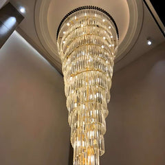 Furnitrio Modern Crystal Chandelier for Staircase Long Black LED Light Fixture