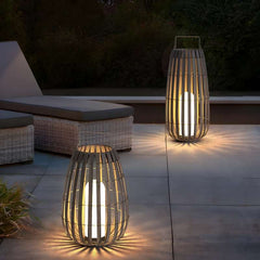 Furnitrio Solar Lights Outdoor LED Bamboo Rattan Garden Lamp