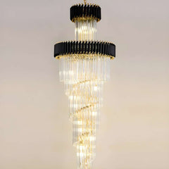 Furnitrio Modern Crystal Chandelier for Staircase Long Black LED Light Fixture