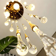 Furnitrio Modern Crystal Chandelier Spiral Design Staircase Hanging Light Fixture in Gold