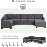 Sectional Sofa, Modern U Shaped 4 Seat Sofa Couch Linen Fabric Sofa Couch for Living Room