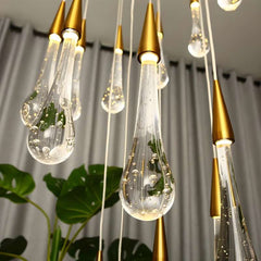 Furnitrio Modern Crystal Chandelier Spiral Design Staircase Hanging Light Fixture in Gold