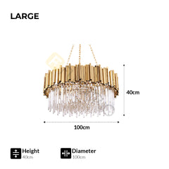 Modern Gold Crystal Chandelier Round LED Hanging Light Fixture