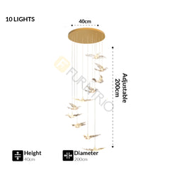 Furnitrio Luxury Crystal Bird Design LED Chandelier Modern Spiral Lighting Fixture