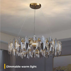 Furnitrio Modern Smokey Grey Crystal Chandelier Luxury Gold Hanging Light Fixture