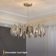 Furnitrio Modern Smokey Grey Crystal Chandelier Luxury Gold Hanging Light Fixture