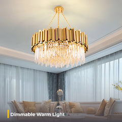 Modern Gold Crystal Chandelier Round LED Hanging Light Fixture