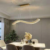 Wave Design LED Chandelier Gold & Silver Modern Dining Room Crystal Lamp